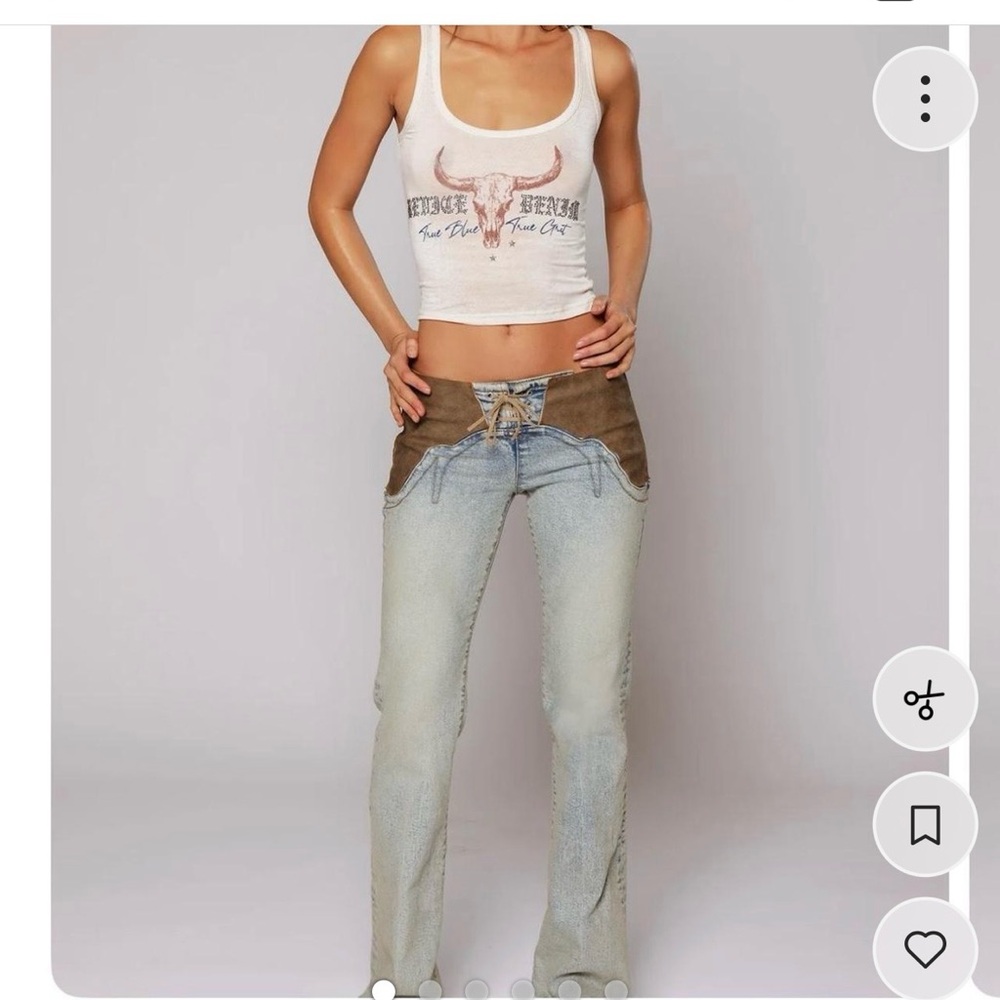 REVICE Two-Tone Flare Jeans - Brown and Blue